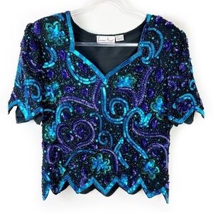 Vintage Laurence Kazar silk sequin vintage beaded blouse size: PL